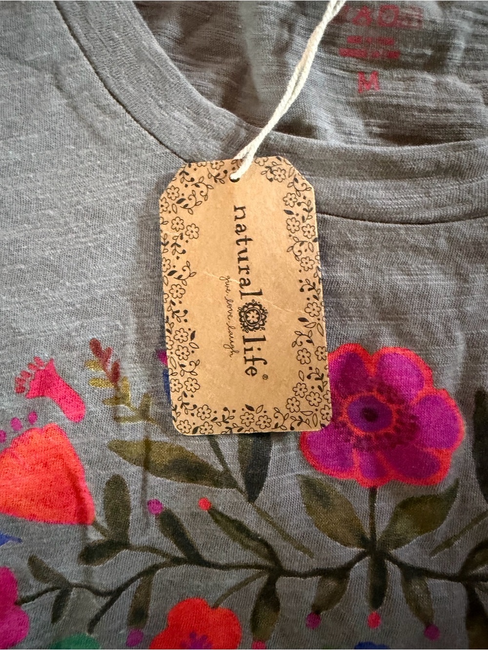 NATURAL LIFE Gray Short-Sleeve Tee with Pink & Coral Floral Graphic - Picture 4 of 4